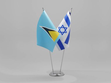 İsrail - Saint Lucia İşbirliği Bayrakları, Beyaz Arkaplan - 3D Render