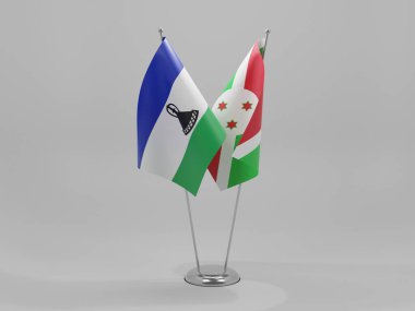 Burundi - Lesotho İşbirliği Bayrakları, Beyaz Arkaplan - 3D Render