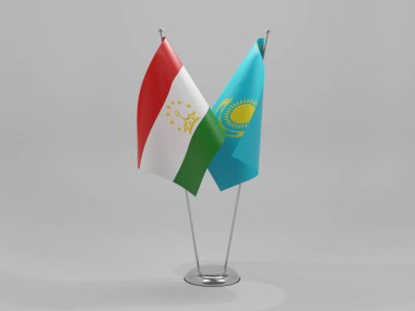 Kazakistan - Tacikistan İşbirliği Bayrakları, Beyaz Arkaplan - 3D Render