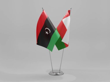 Umman - Libya İşbirliği Bayrakları, Beyaz Arkaplan - 3D Yapılandırma