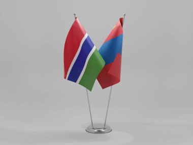 Moğolistan - Gambiya İşbirliği Bayrakları, Beyaz Arkaplan - 3B Render