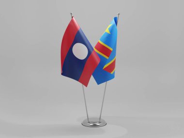 Kongo Demokratik Cumhuriyeti - Laos İşbirliği Bayrakları, Beyaz Arkaplan - 3D Render