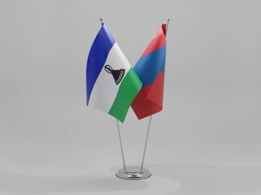 Moğolistan - Lesotho İşbirliği Bayrakları, Beyaz Arkaplan - 3D Render