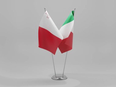 İtalya - Malta İşbirliği Bayrakları, Beyaz Arkaplan - 3B Yapılandırma