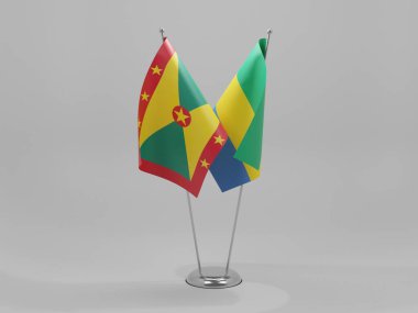 Gabon - Grenada İşbirliği Bayrakları, Beyaz Arkaplan - 3D Renklendirme