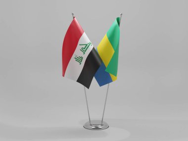 Gabon - Irak İşbirliği Bayrakları, Beyaz Arkaplan - 3D Yapılandırma