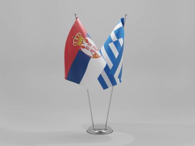 Yunanistan - Sırbistan İşbirliği Bayrakları, Beyaz Arkaplan - 3D Hazırlama