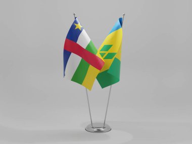 Saint Vincent ve The Grenadines - Orta Afrika Cumhuriyeti İşbirliği Bayrakları, Beyaz Arkaplan - 3D Render