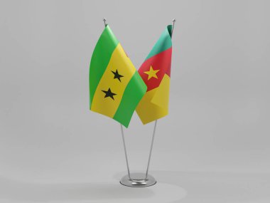 Kamerun - Sao Tome ve Principe İşbirliği Bayrakları, Beyaz Arkaplan - 3D Render