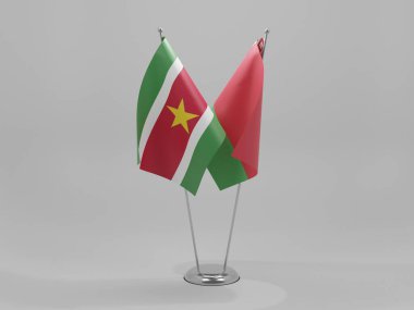 Belarus - Surinam İşbirliği Bayrakları, Beyaz Arkaplan - 3D Render