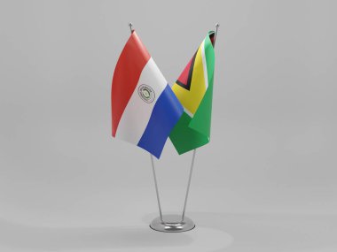 Guyana - Paraguay İşbirliği Bayrakları, Beyaz Arkaplan - 3D Render