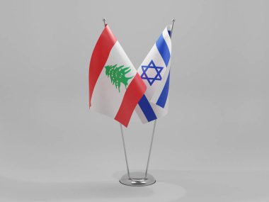 İsrail - Lübnan İşbirliği Bayrakları, Beyaz Arkaplan - 3D Render