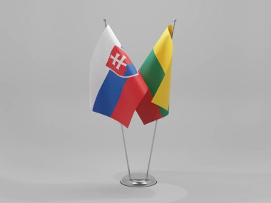 Litvanya - Slovakya İşbirliği Bayrakları, Beyaz Arkaplan - 3D Render