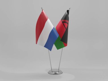 Malawi - Hollanda İşbirliği Bayrakları, Beyaz Arkaplan - 3D Render