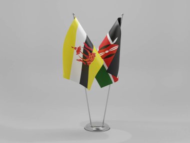 Kenya - Brunei İşbirliği Bayrakları, Beyaz Arkaplan - 3D Render
