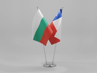 Şili - Bulgaristan İşbirliği Bayrakları, Beyaz Arkaplan - 3D Hazırlama
