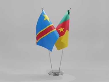 Kamerun - Kongo Demokratik Cumhuriyeti İşbirliği Bayrakları, Beyaz Arkaplan - 3D Render