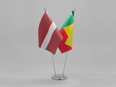 Benin - Letonya İşbirliği Bayrakları, Beyaz Arkaplan - 3D Render