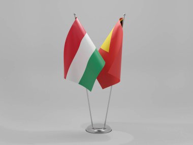 Doğu Timor - Macaristan İşbirliği Bayrakları, Beyaz Arkaplan - 3D Render
