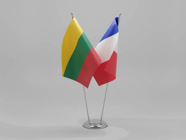 Fransa - Litvanya İşbirliği Bayrakları, Beyaz Arkaplan - 3D Render