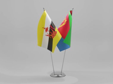 Eritre - Brunei İşbirliği Bayrakları, Beyaz Arkaplan - 3D Render