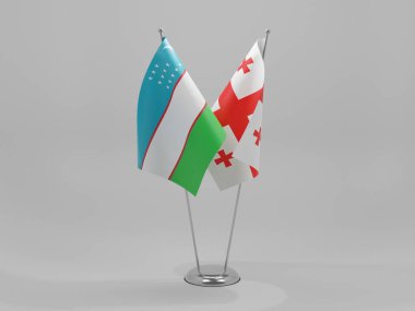 Gürcistan - Özbekistan İşbirliği Bayrakları, Beyaz Arkaplan - 3D Render