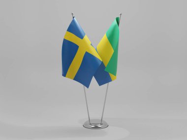 Gabon - İsveç İşbirliği Bayrakları, Beyaz Arkaplan - 3D Render