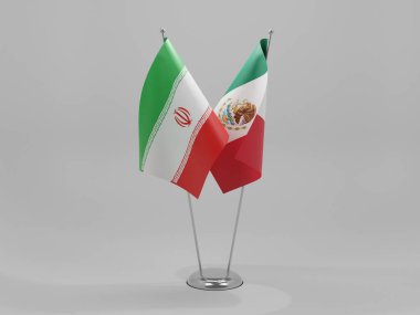 Meksika - İran İşbirliği Bayrakları, Beyaz Arkaplan - 3D Yapılandırma