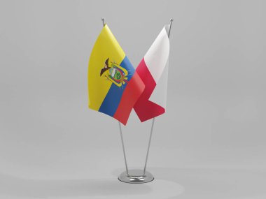 Polonya - Ekvador İşbirliği Bayrakları, Beyaz Arkaplan - 3D Render