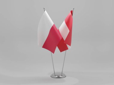 Avusturya - Polonya İşbirliği Bayrakları, Beyaz Arkaplan - 3D Hazırlama