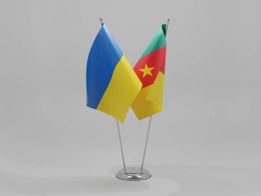 Kamerun - Ukrayna İşbirliği Bayrakları, Beyaz Arkaplan - 3D Render