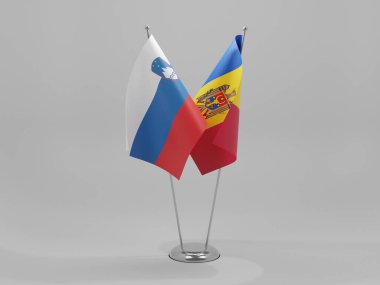 Moldova - Slovenya İşbirliği Bayrakları, Beyaz Arkaplan - 3D Render