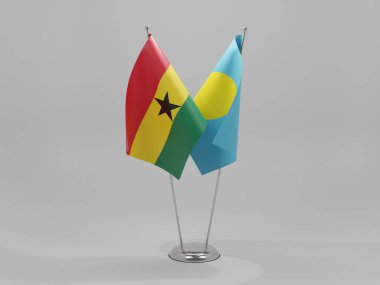 Palau - Gana İşbirliği Bayrakları, Beyaz Arkaplan - 3D Render