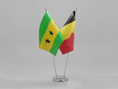 Belçika - Sao Tome ve Principe İşbirliği Bayrakları, Beyaz Arkaplan - 3D Render