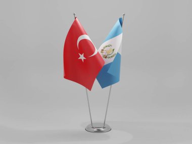 Guatemala - Türkiye İşbirliği Bayrakları, Beyaz Arkaplan - 3D Render
