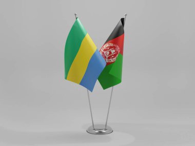 Afganistan - Gabon İşbirliği Bayrakları, Beyaz Arkaplan - 3D Yapılandırma