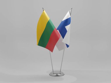 Finlandiya - Litvanya İşbirliği Bayrakları, Beyaz Arkaplan - 3D Render