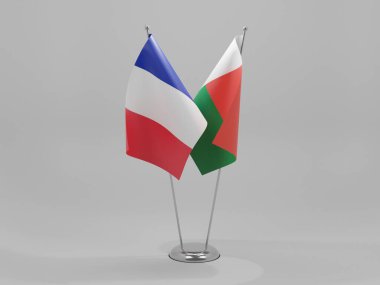 Madagaskar - Fransa İşbirliği Bayrakları, Beyaz Arkaplan - 3D Render