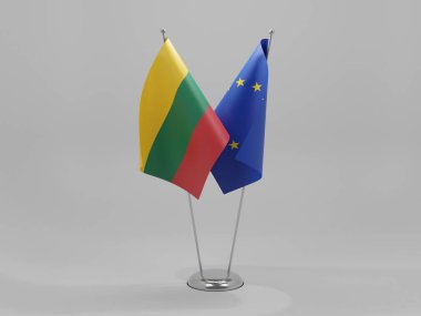 Avrupa Birliği - Litvanya İşbirliği Bayrakları, Beyaz Arkaplan - 3D Render