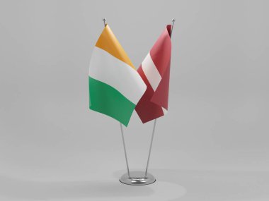 Letonya - Cote D Filo İşbirliği Bayrakları, Beyaz Arkaplan - 3D Render