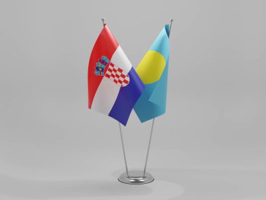 Palau - Hırvatistan İşbirliği Bayrakları, Beyaz Arkaplan - 3D Hazırlama
