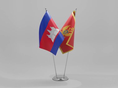 Karadağ - Kamboçya İşbirliği Bayrakları, Beyaz Arkaplan - 3D Hazırlama