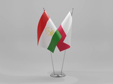Polonya - Tacikistan İşbirliği Bayrakları, Beyaz Arkaplan - 3D Render