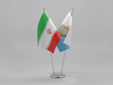 San Marino - İran İşbirliği Bayrakları, Beyaz Arkaplan - 3D Render