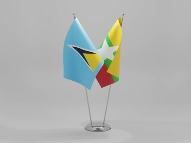 Myanmar - Saint Lucia İşbirliği Bayrakları, Beyaz Arkaplan - 3D Render