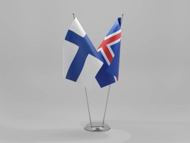 İzlanda - Finlandiya İşbirliği Bayrakları, Beyaz Arkaplan - 3D Yapılandırma