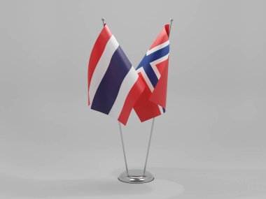 Norveç - Tayland İşbirliği Bayrakları, Beyaz Arkaplan - 3D Render