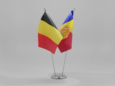 Andorra - Belçika İşbirliği Bayrakları, Beyaz Arkaplan - 3D Render