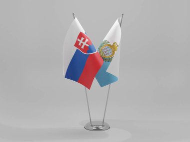 San Marino - Slovakya İşbirliği Bayrakları, Beyaz Arkaplan - 3D Render