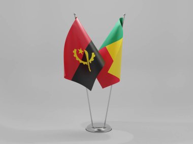 Benin - Angola İşbirliği Bayrakları, Beyaz Arkaplan - 3D Render
